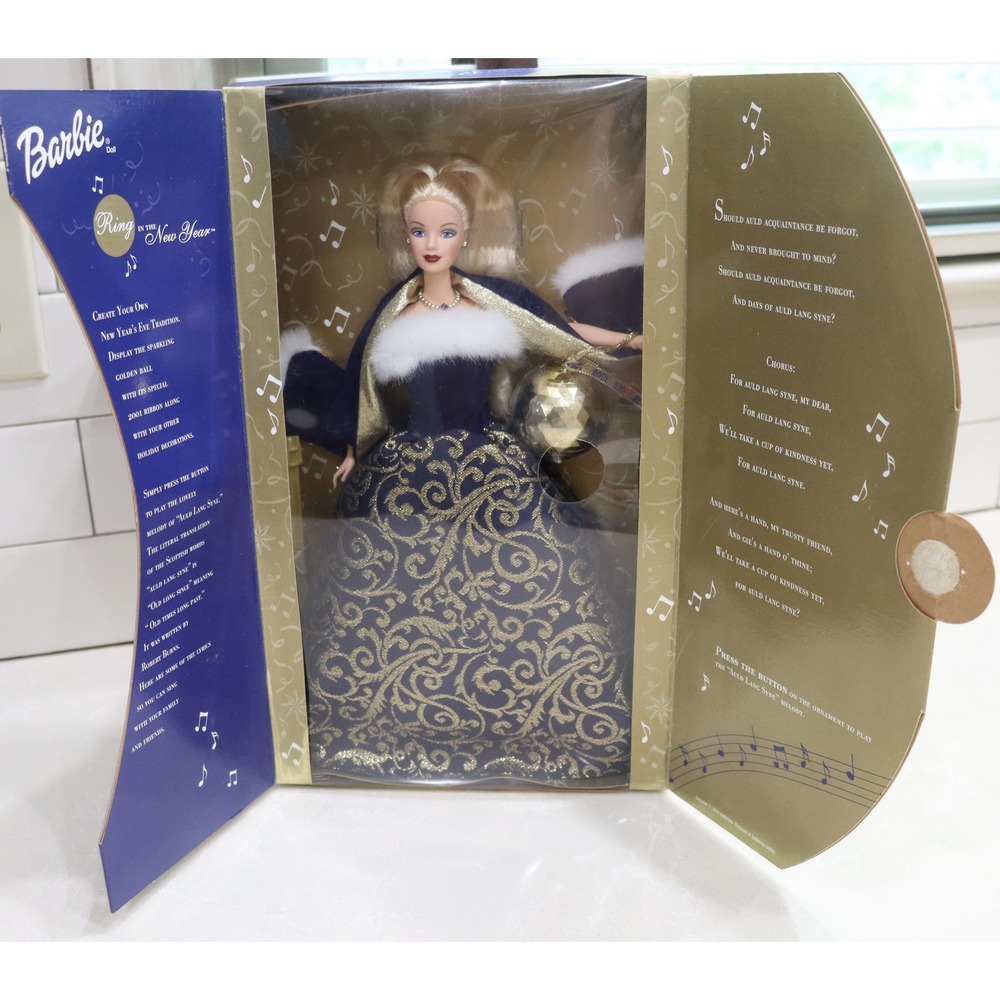 Barbie Ring In The New Year 2001 Doll 52742 Blue Gold Gown Holiday Collector